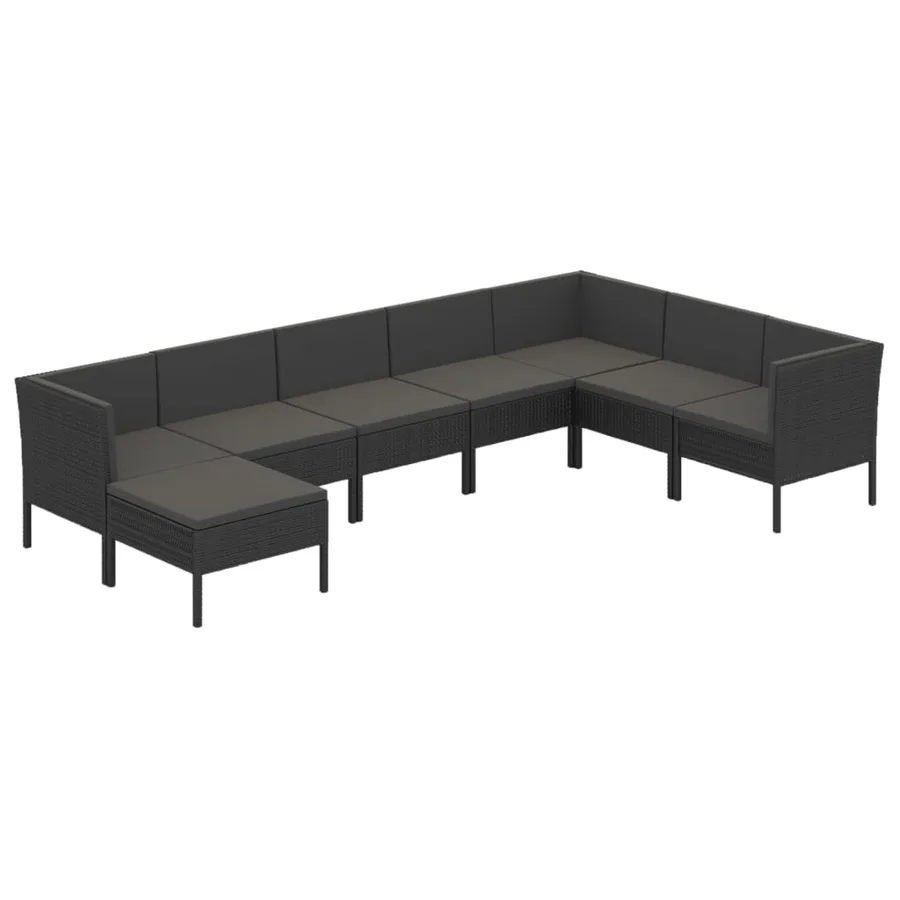 Salon de jardin 8 pcs avec coussins résine tressée noir - 2