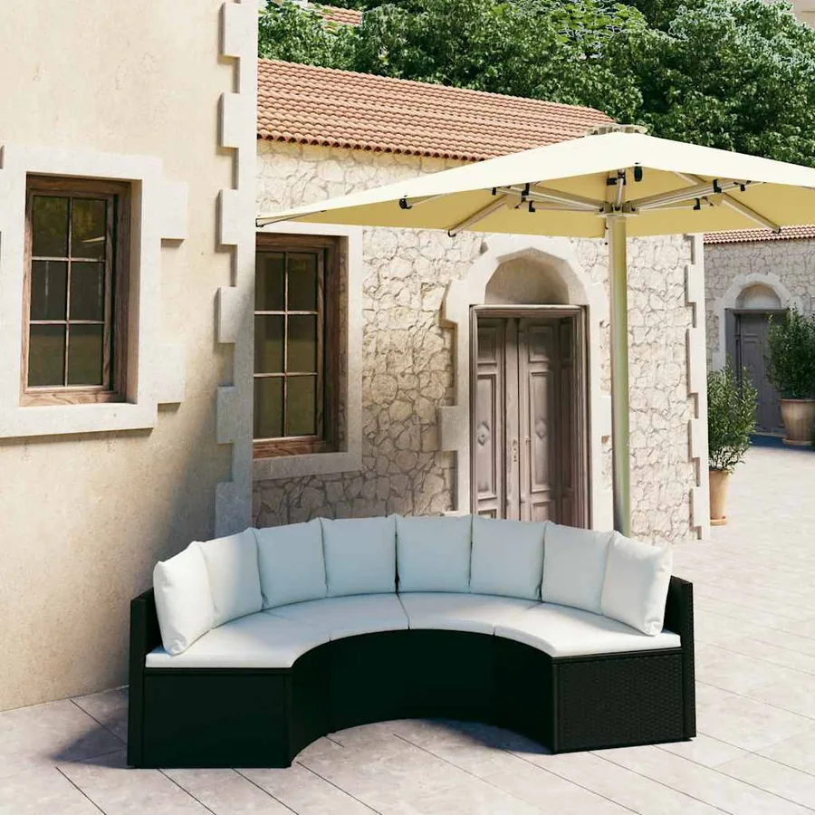 Salon de jardin 4 pcs avec coussins Résine tressée Noir