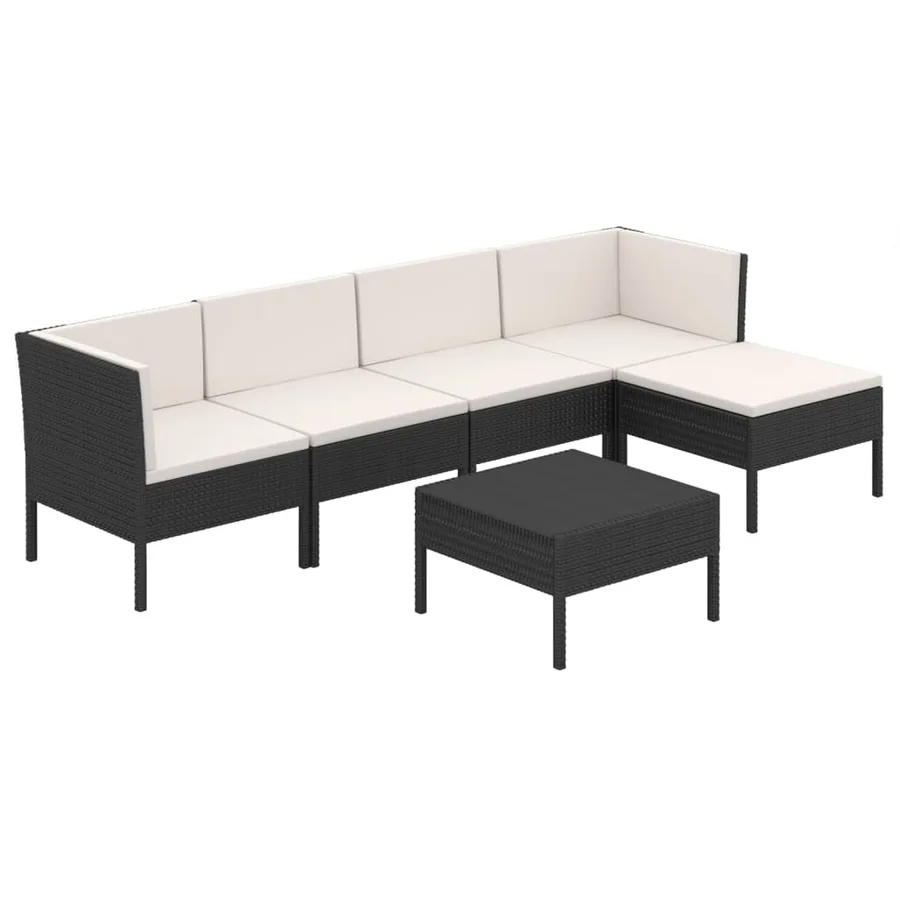 Salon de jardin 6 pcs avec coussins résine tressée noir - 2