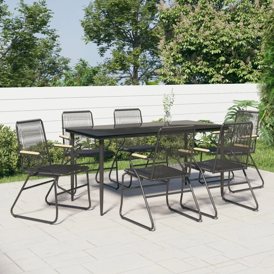Ensemble à manger de jardin 7 pcs Noir Rotin PVC