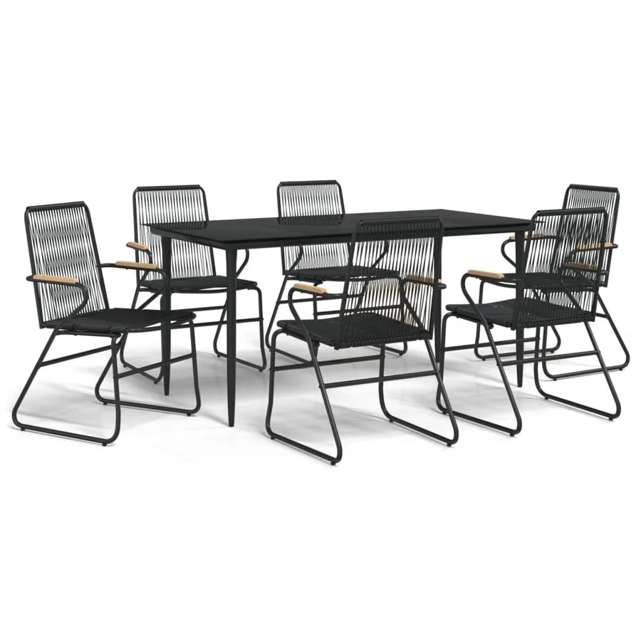 Ensemble à manger de jardin 7 pcs Noir Rotin PVC - 2