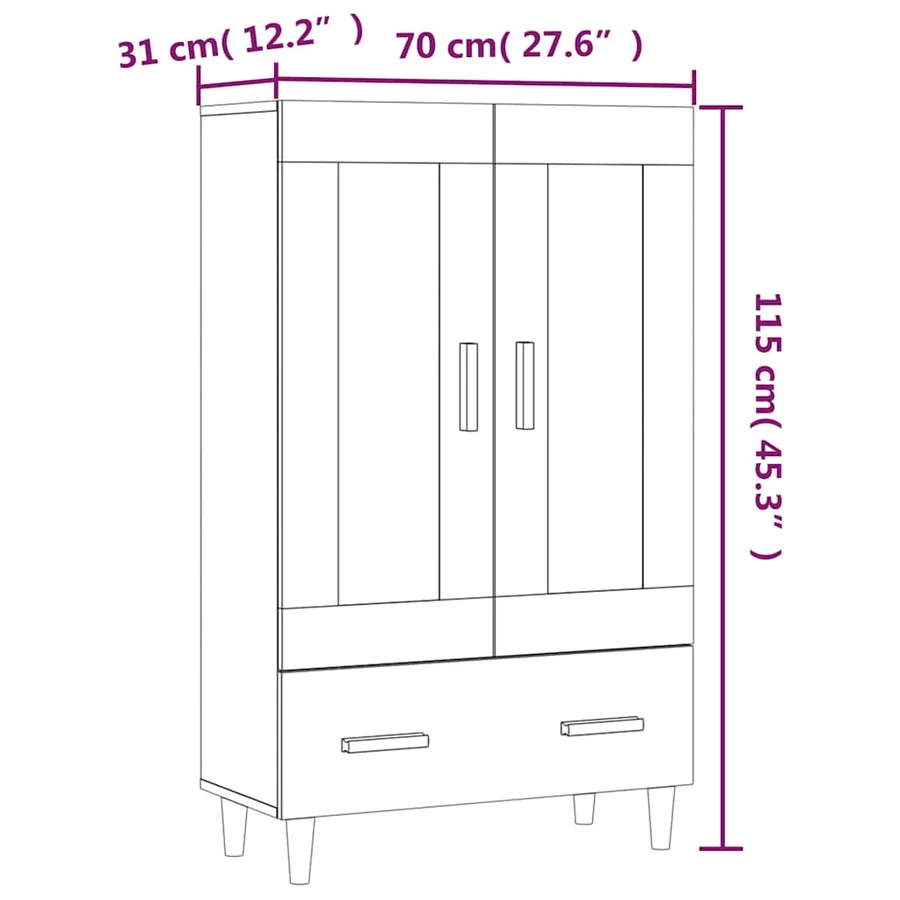 Buffet haut noir 70x31x115 cm bois d'ingénierie - 10