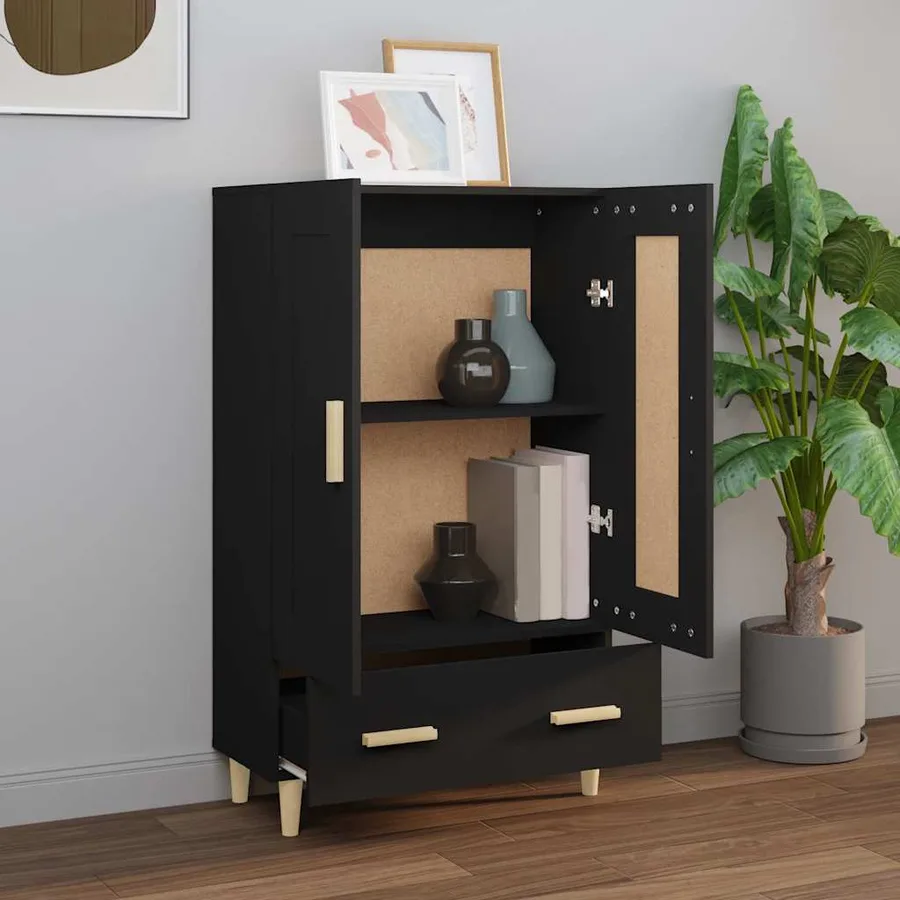 Buffet haut noir 70x31x115 cm bois d'ingénierie - 3