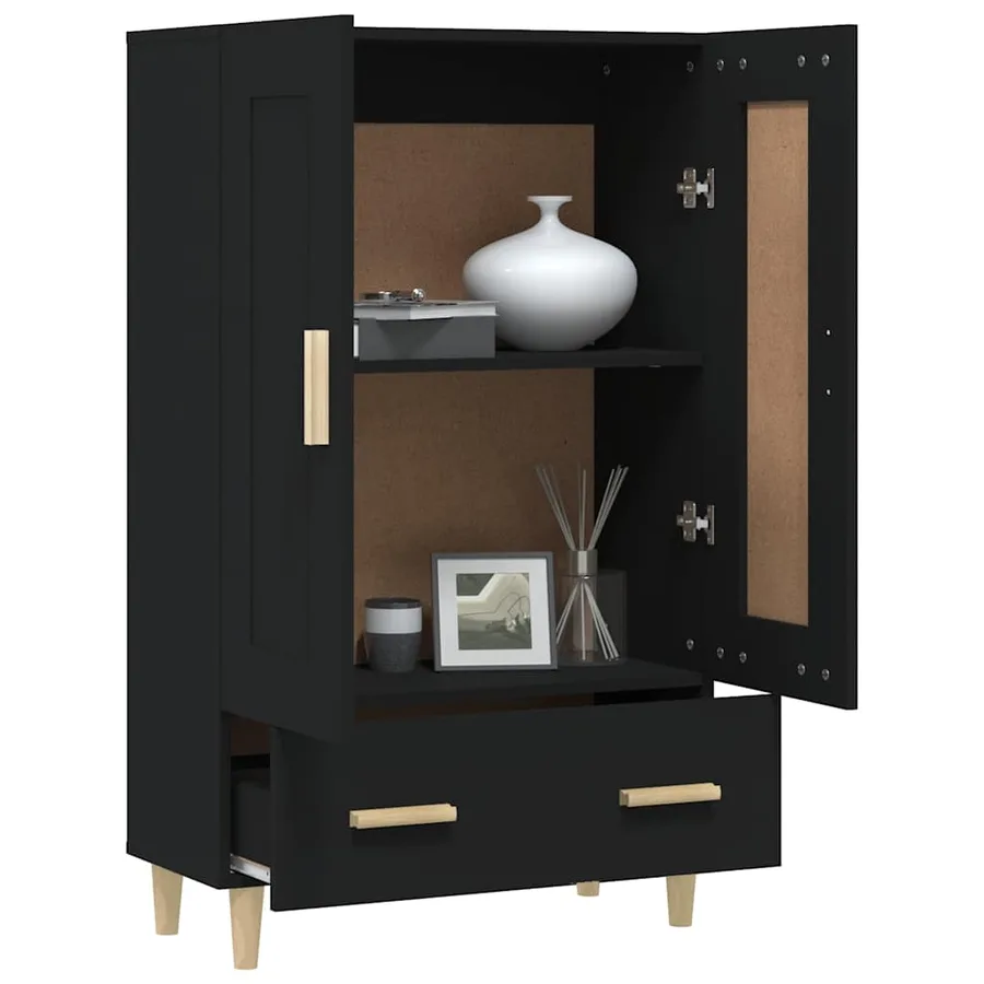 Buffet haut noir 70x31x115 cm bois d'ingénierie - 4