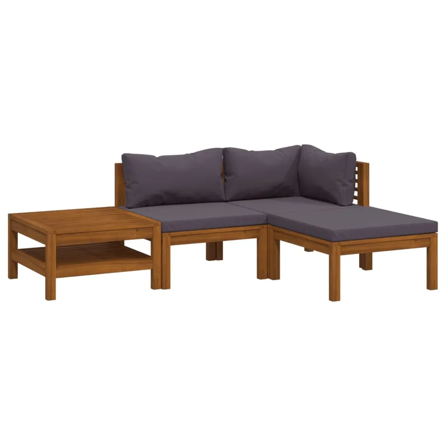 Salon de jardin 4 pcs avec coussin Bois d'acacia solide - 2