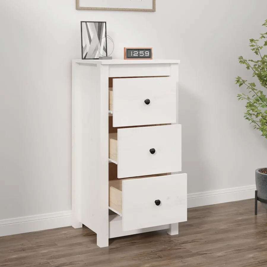 Buffet blanc 40x35x80 cm bois massif de pin - 3