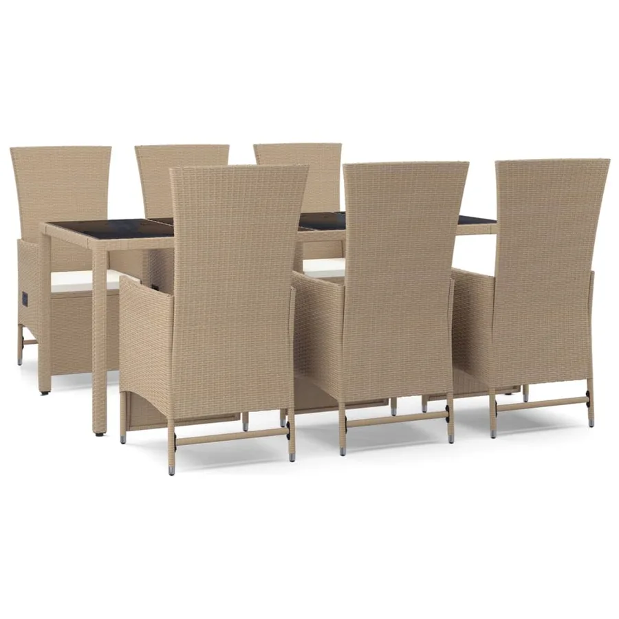 Ensemble à manger de jardin et coussins 7 pcs beige poly rotin - 2