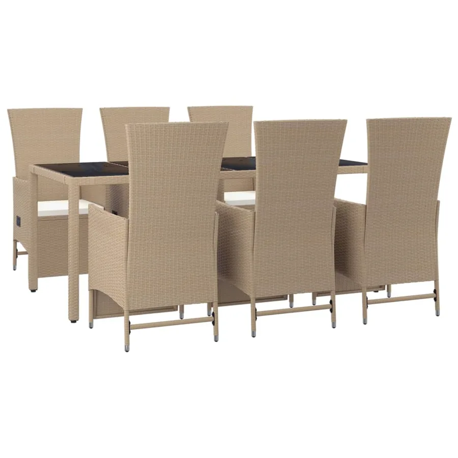 Ensemble à manger de jardin et coussins 7 pcs beige poly rotin - 3