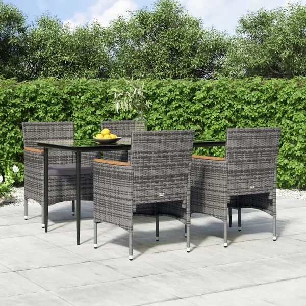 Ensemble à manger de jardin et coussins 5pcs Gris/noir