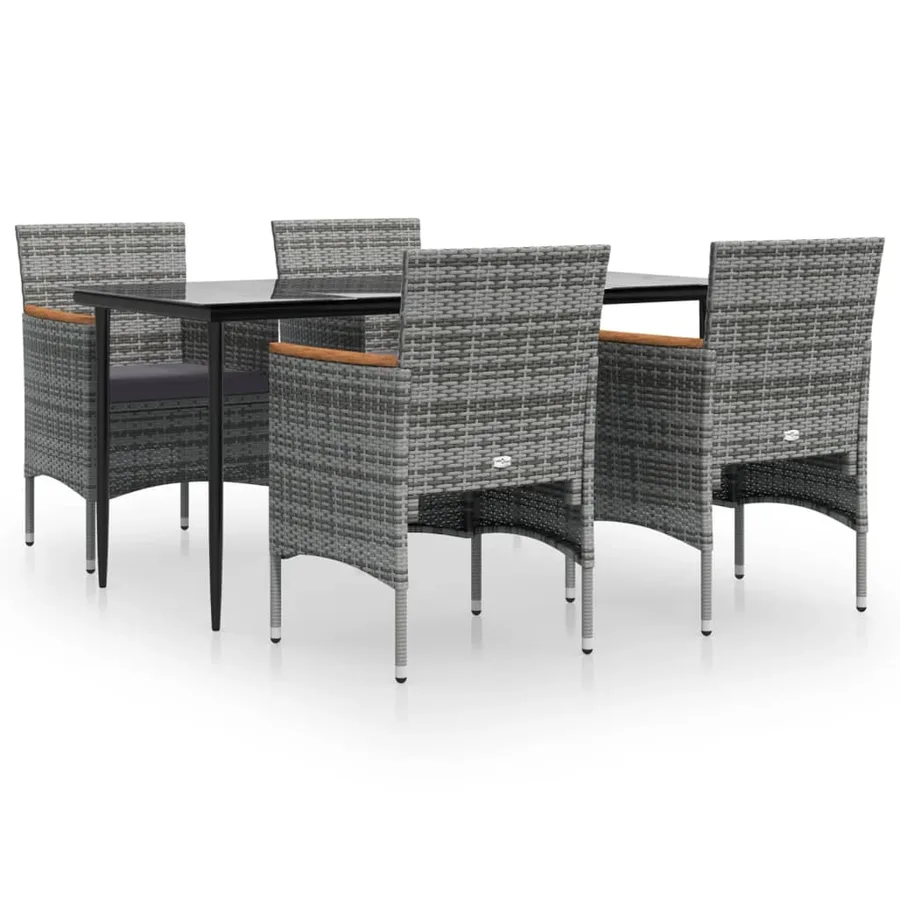 Ensemble à manger de jardin et coussins 5pcs Gris/noir - 2