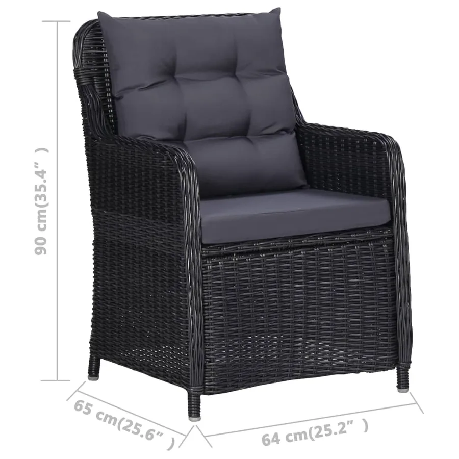 Ensemble à manger de jardin 3 pcs Noir - 13
