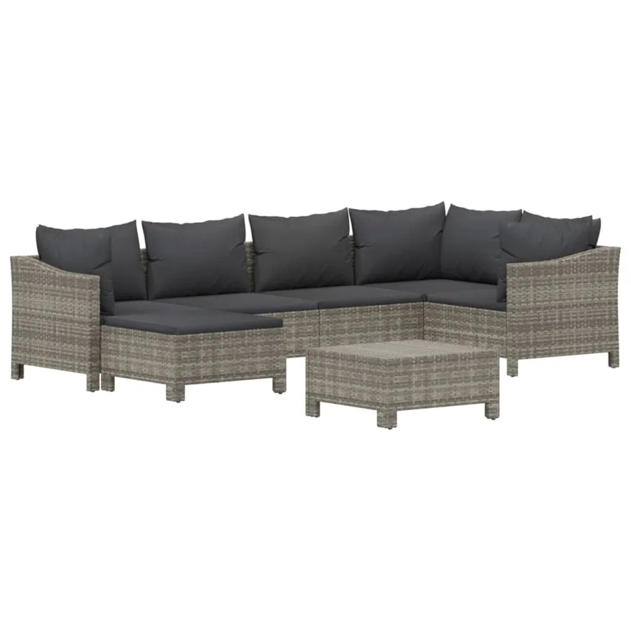 Salon de jardin 7 pcs avec coussins Gris Résine tressée - 3