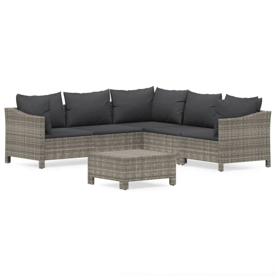 Salon de jardin 6 pcs avec coussins Gris Résine tressée - 2