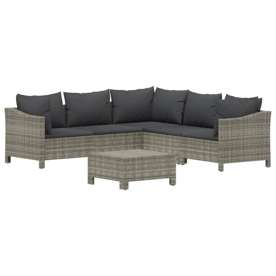 Salon de jardin 6 pcs avec coussins Gris Résine tressée - 3