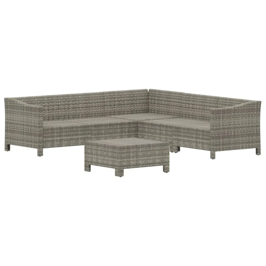 Salon de jardin 6 pcs avec coussins Gris Résine tressée - 4