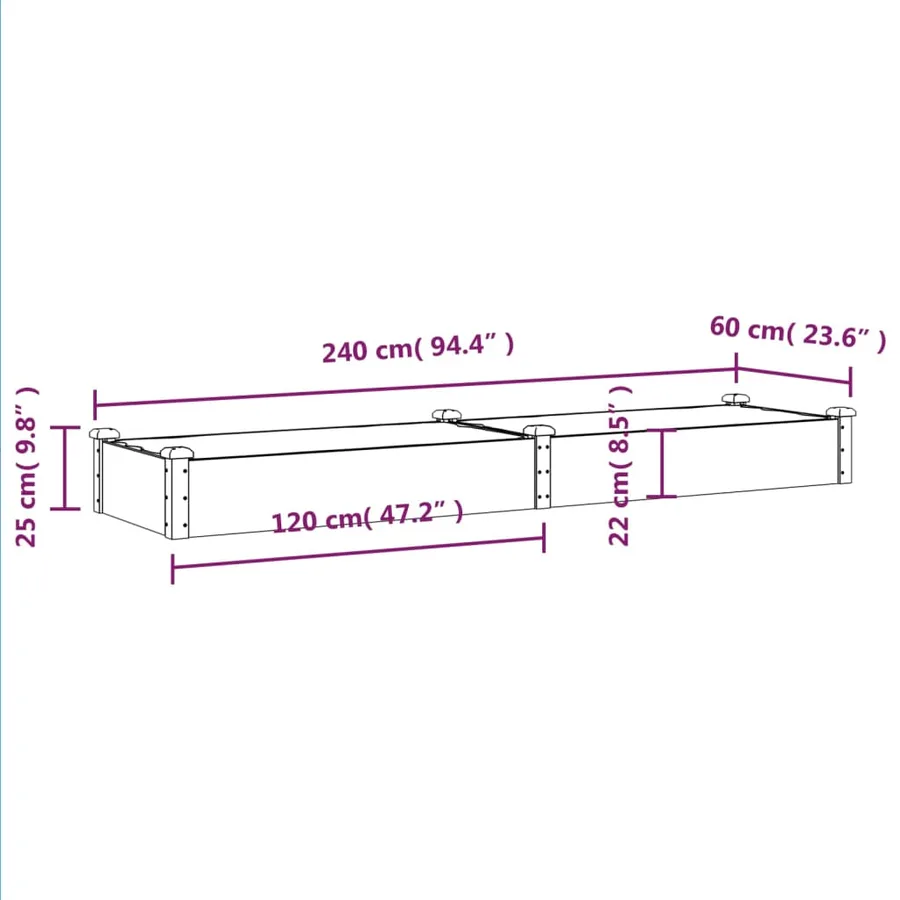 Lit surélevé de jardin doublure 240x60x25 cm bois massif sapin - 8