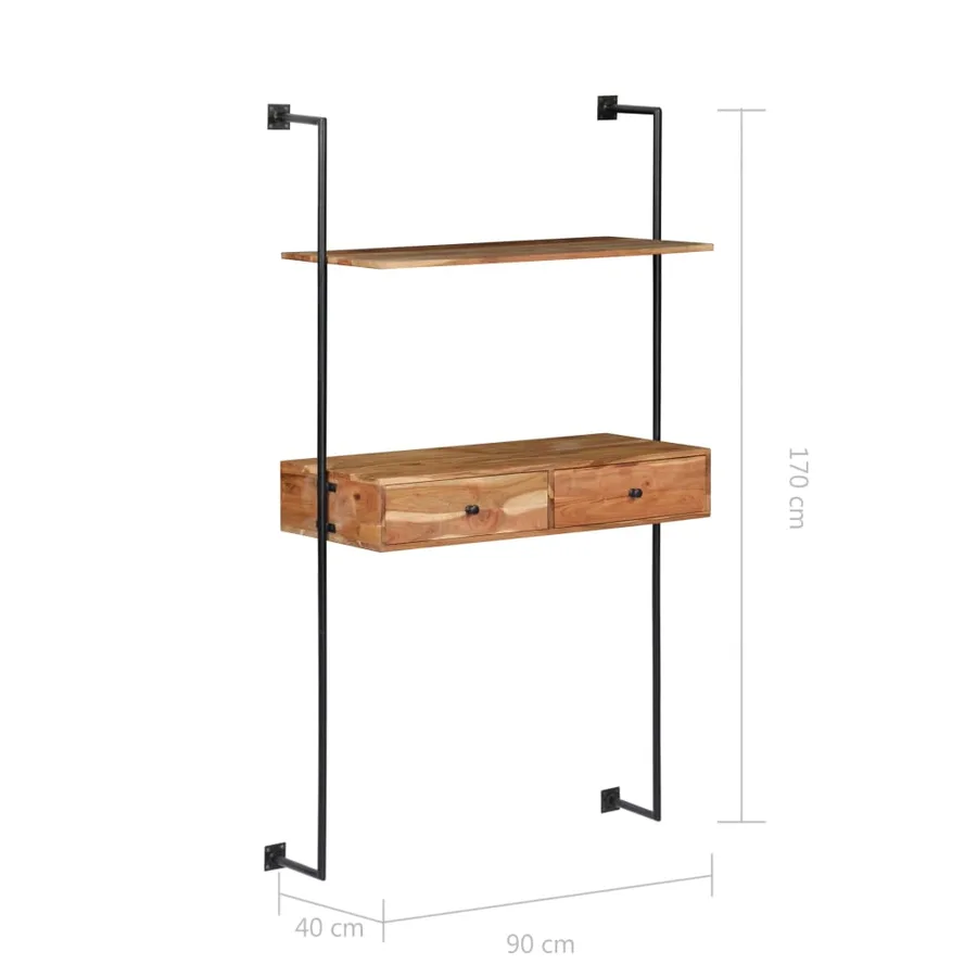 Bureau mural 90x40x170 cm Bois d'acacia solide - 8