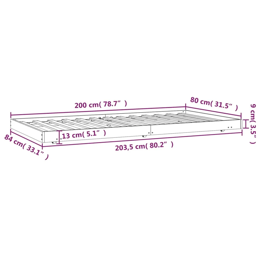 Cadre de lit sans matelas blanc 80x200 cm bois massif de pin - 9