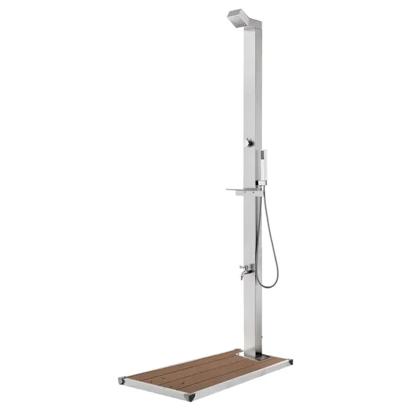 Douche de jardin avec base marron 225 cm Acier inoxydable