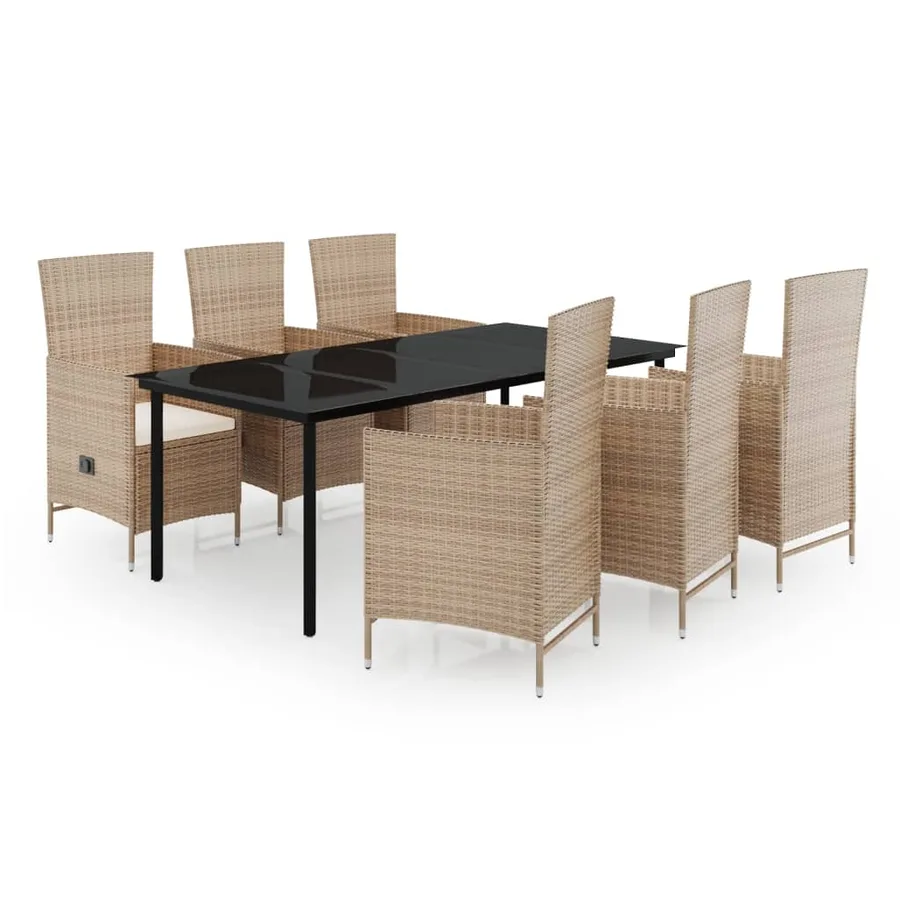 Ensemble à manger de jardin avec coussins 7 pcs Beige - 2