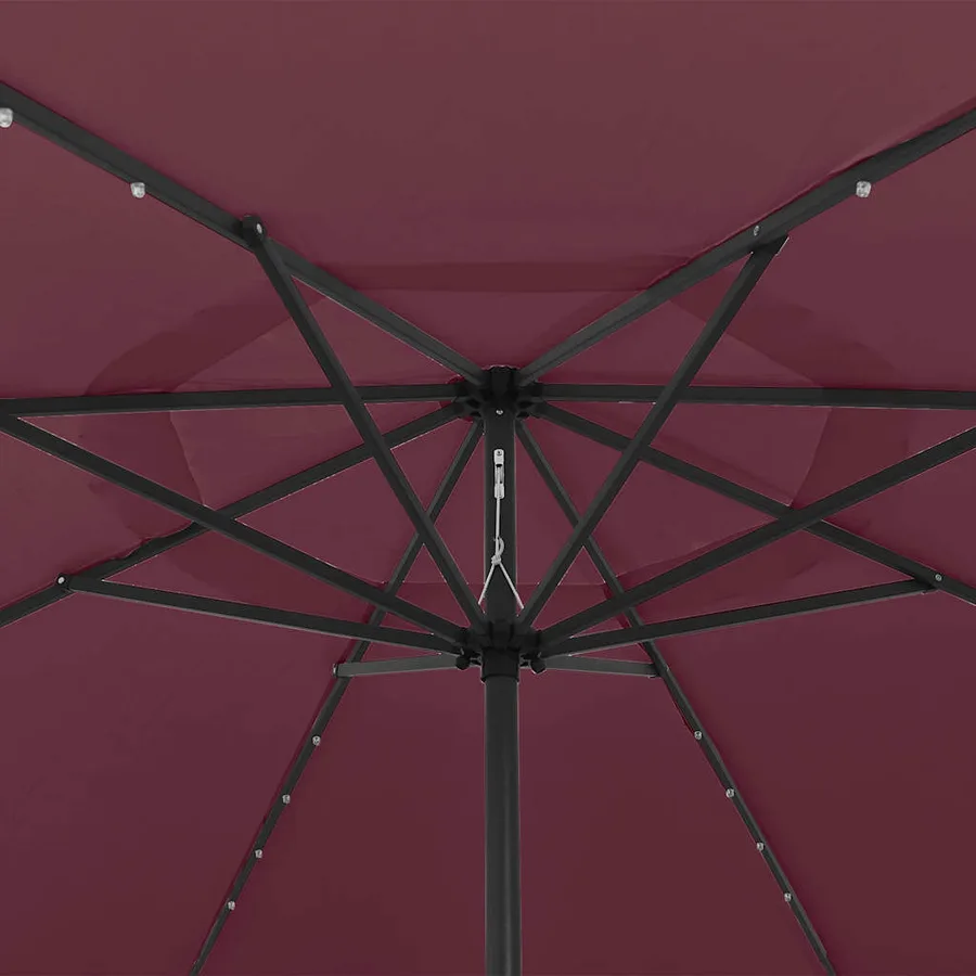 Parasol de jardin avec lumières LED mât en métal rouge bordeaux - 4