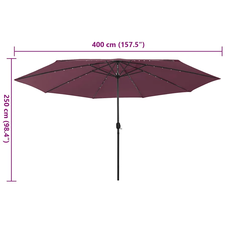 Parasol de jardin avec lumières LED mât en métal rouge bordeaux - 7