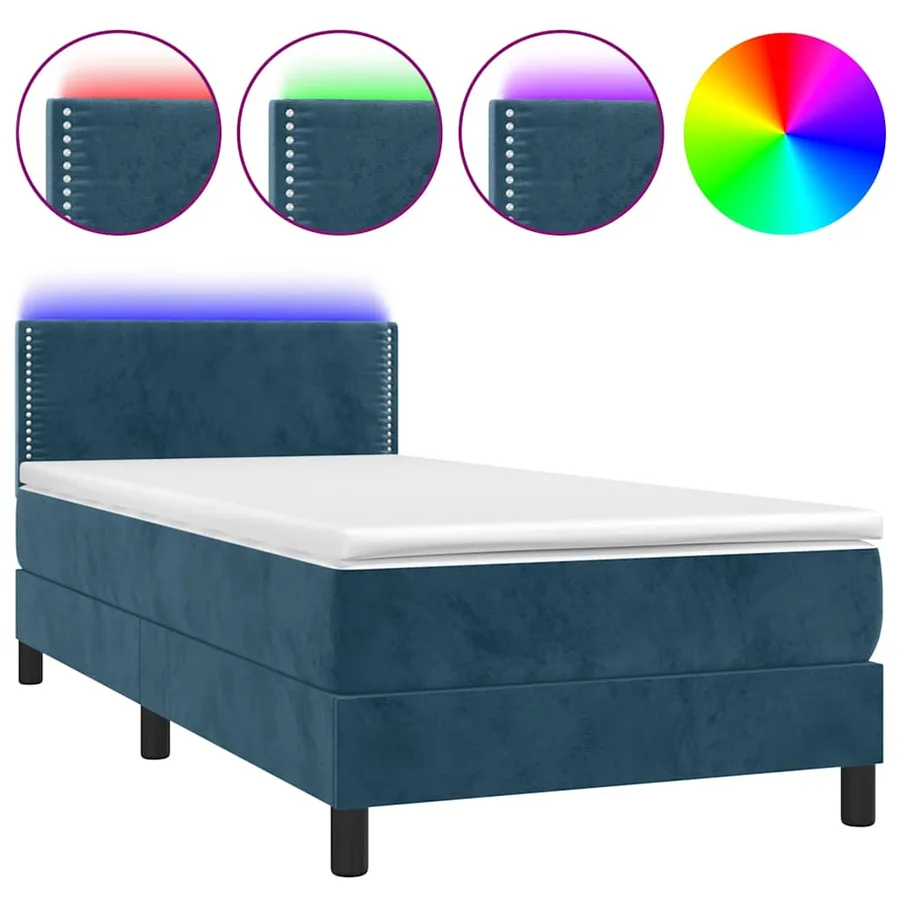 Sommier à lattes de lit avec matelas LED Bleu foncé 100x200 cm - 2
