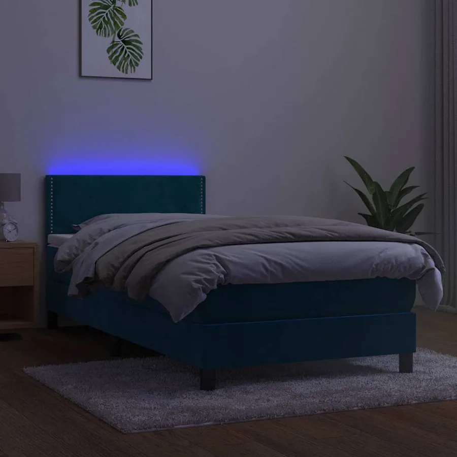 Sommier à lattes de lit avec matelas LED Bleu foncé 100x200 cm - 3