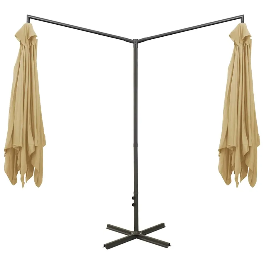 Parasol de jardin double avec mât en acier taupe 600x300 cm - 4