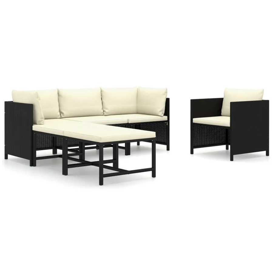 Salon de jardin 6 pcs avec coussins Résine tressée Noir - 2