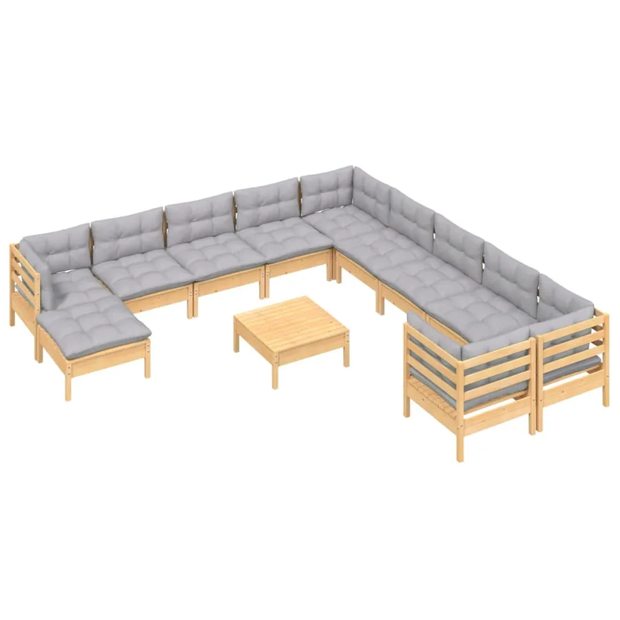 Salon de jardin 12 pcs avec coussins gris Bois de pin - 3