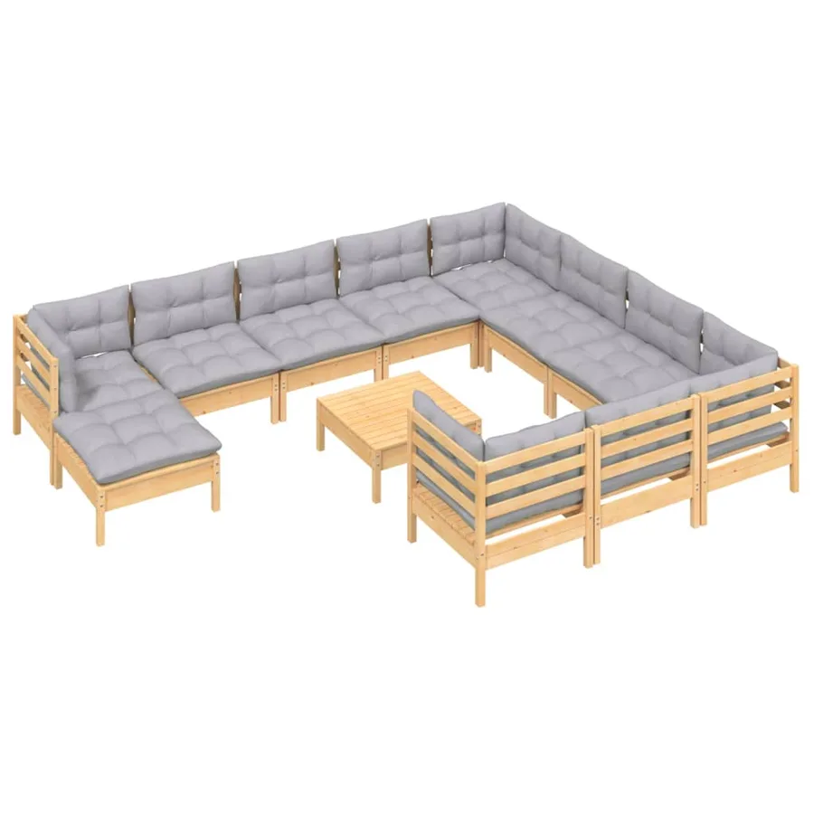 Salon de jardin 12 pcs avec coussins gris Bois de pin - 3