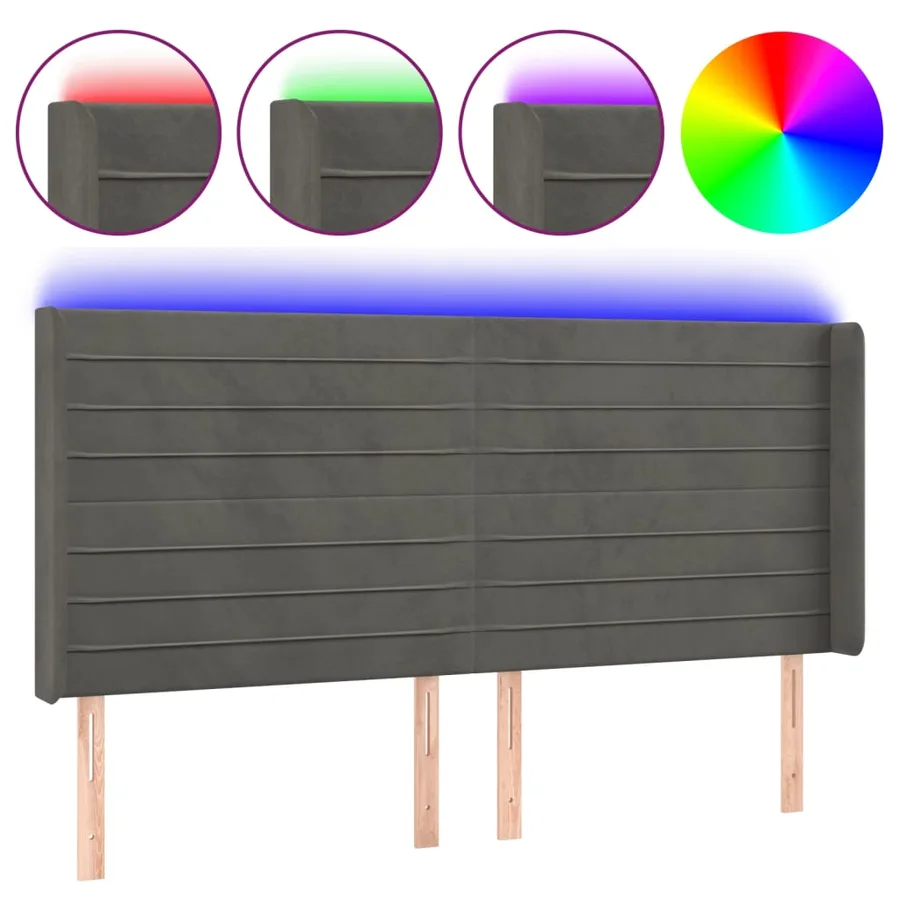 Tête de lit à LED Gris foncé 203x16x118/128 cm Velours - 2