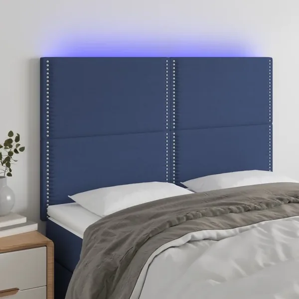 Tête de lit à LED Bleu 144x5x118/128 cm Tissu