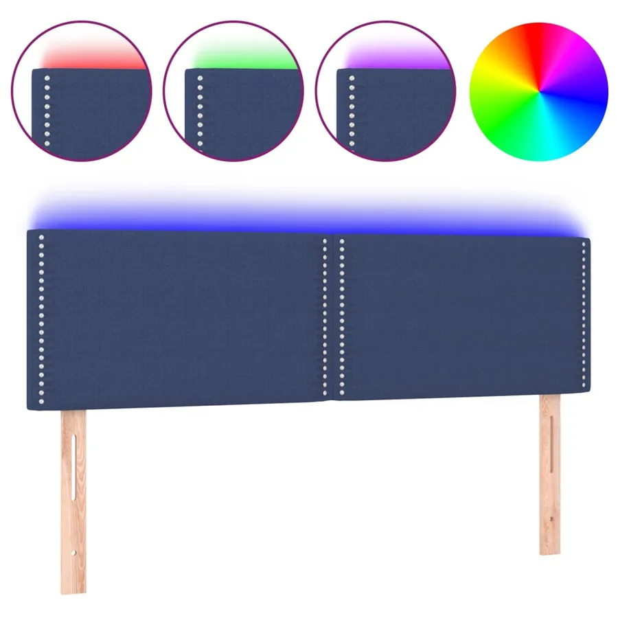 Tête de lit à LED Bleu 144x5x78/88 cm Tissu - 2