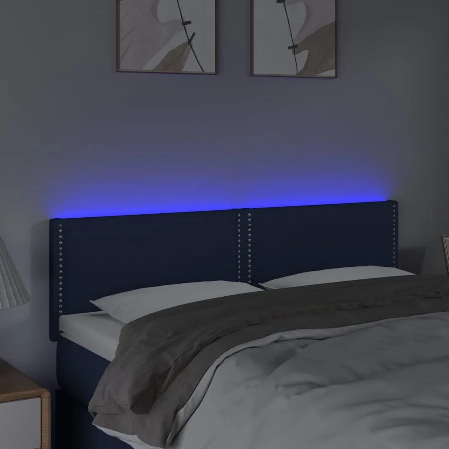Tête de lit à LED Bleu 144x5x78/88 cm Tissu - 3