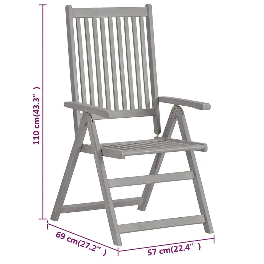 Chaises inclinables de jardin lot de 6 Gris Bois solide acacia - 9