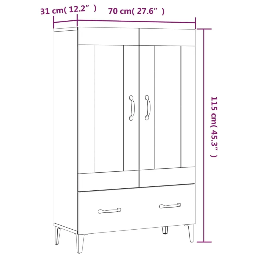 Buffet haut Blanc 70x31x115 cm Bois d'ingénierie - 10
