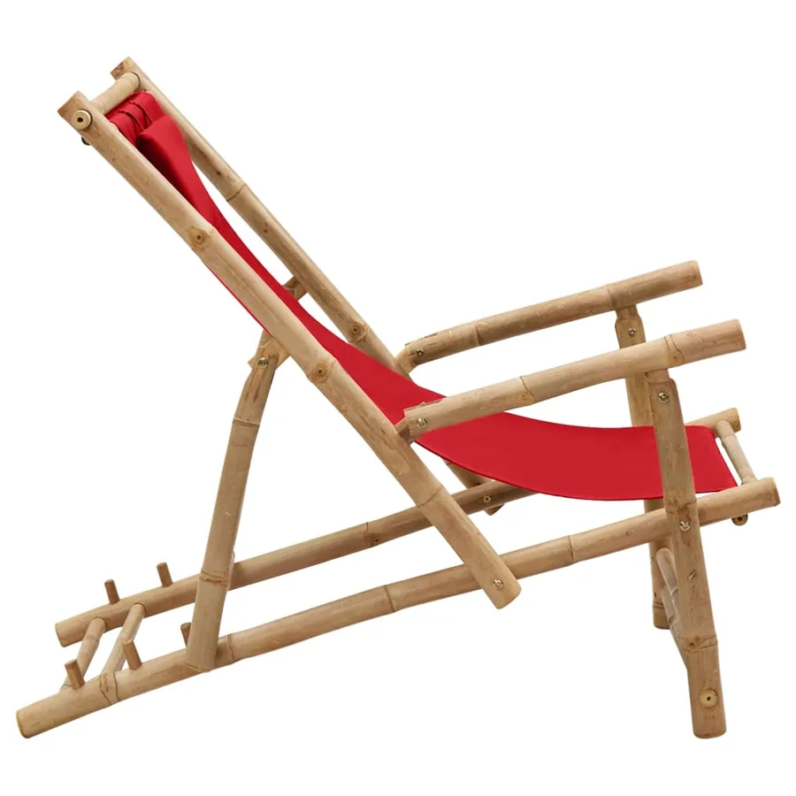 Chaise de terrasse Bambou et toile Rouge - 3