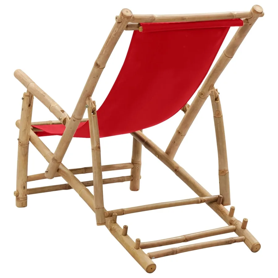 Chaise de terrasse Bambou et toile Rouge - 5