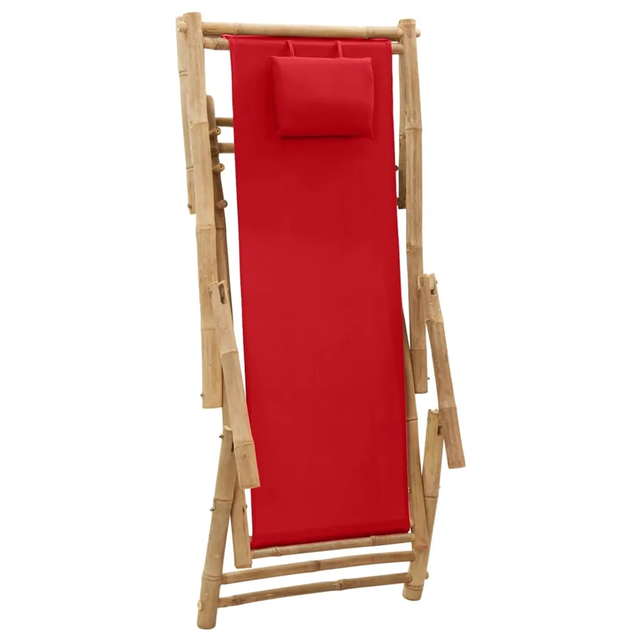 Chaise de terrasse Bambou et toile Rouge - 6