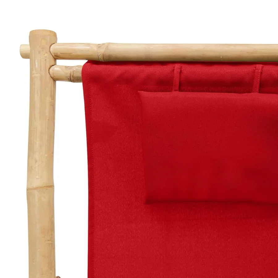 Chaise de terrasse Bambou et toile Rouge - 7