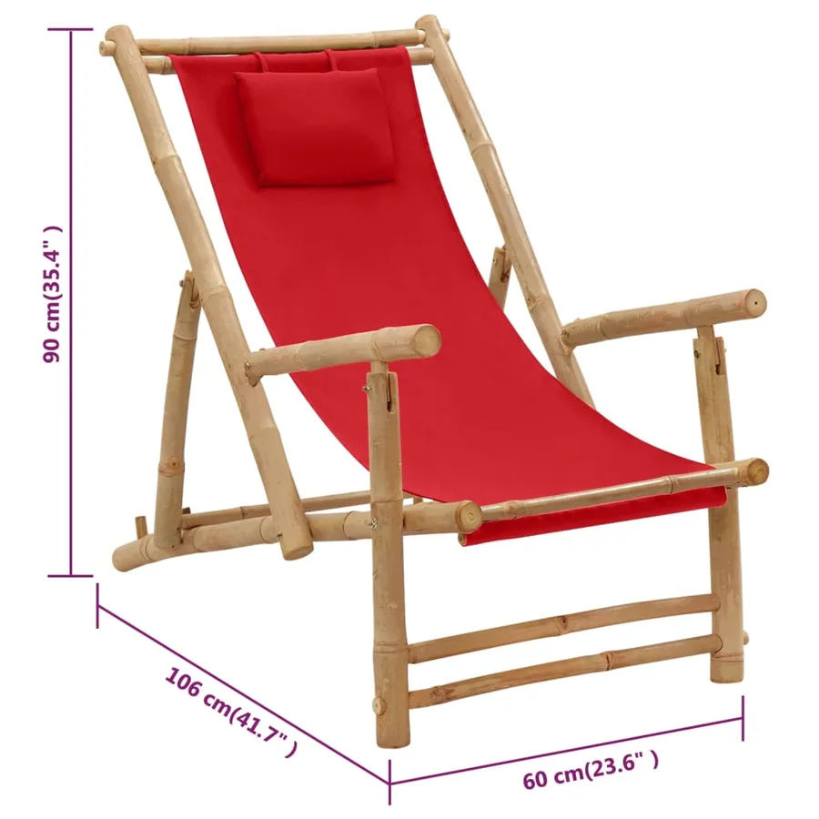 Chaise de terrasse Bambou et toile Rouge - 8