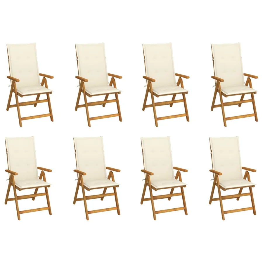 Chaises pliables de jardin avec coussins lot de 8 Bois d'acacia