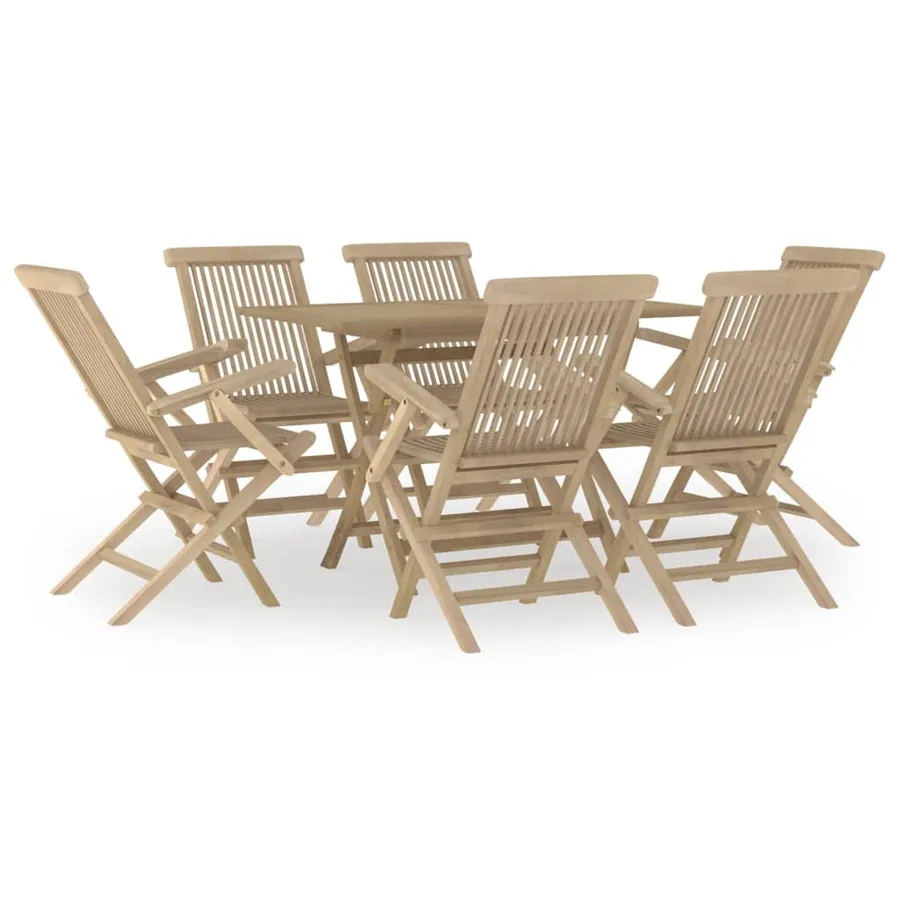 Salon de jardin 7 pcs gris bois de teck solide - 2