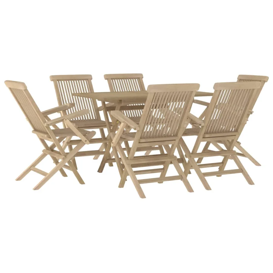 Salon de jardin 7 pcs gris bois de teck solide - 3