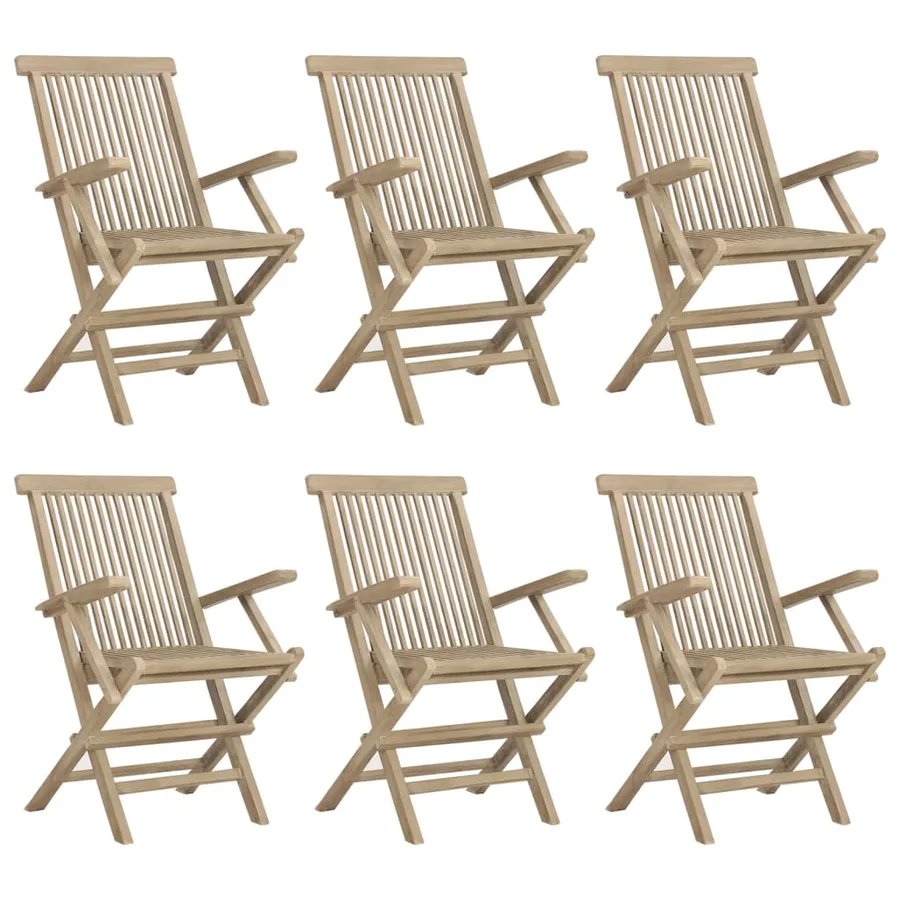 Salon de jardin 7 pcs gris bois de teck solide - 4