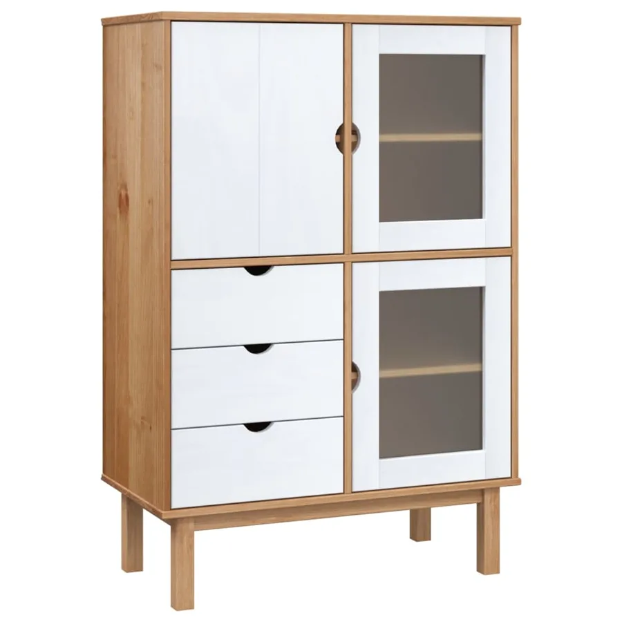 Buffet haut OTTA marron et blanc 85x43x125 cm bois massif pin - 2