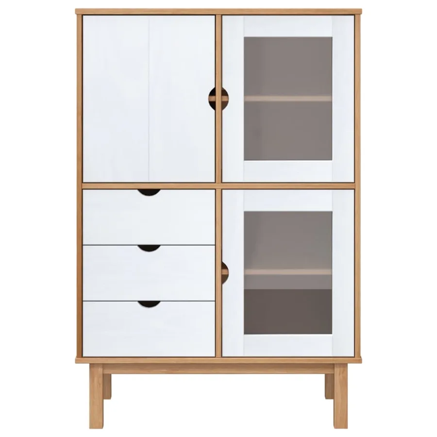 Buffet haut OTTA marron et blanc 85x43x125 cm bois massif pin - 3
