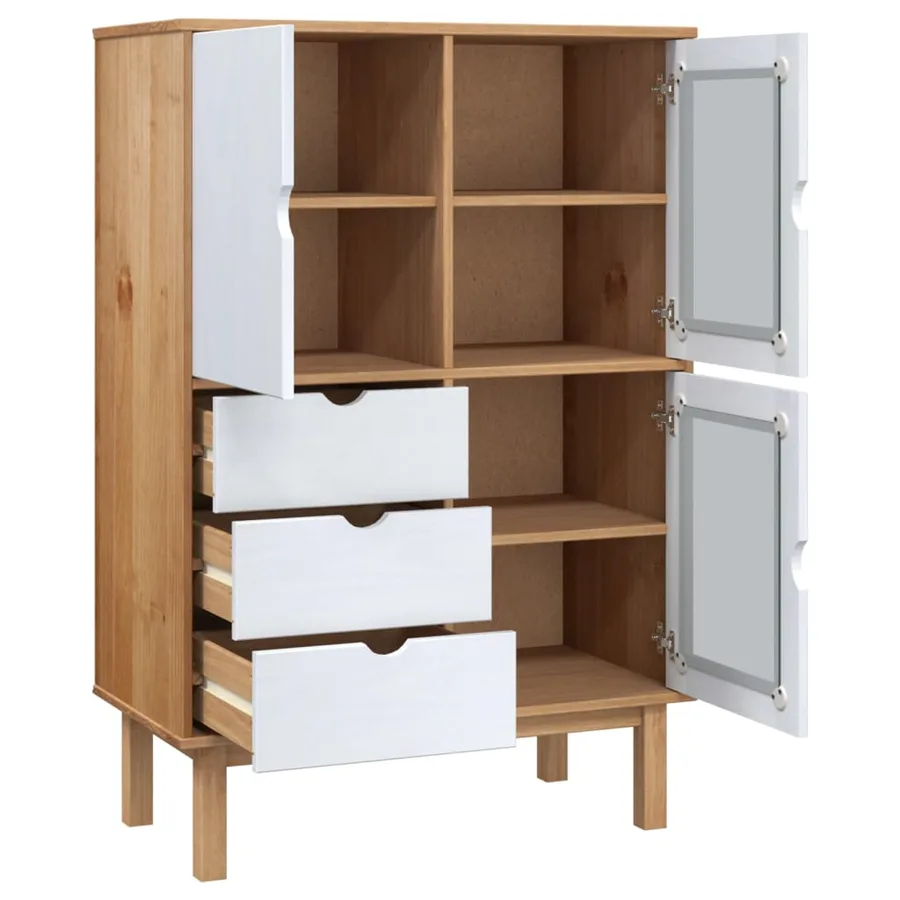 Buffet haut OTTA marron et blanc 85x43x125 cm bois massif pin - 4